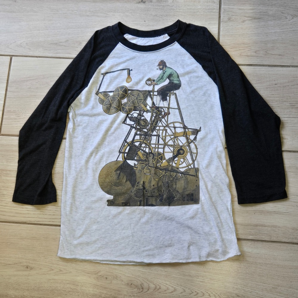 Curbside Clothing Mens Thinking Machine Raglan Graphic Tee Grey Black Sz M *flaw